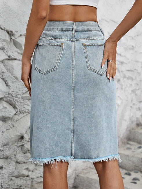 'Khaleesi' Raw Hem Slit Denim Skirt - Celes Fashion